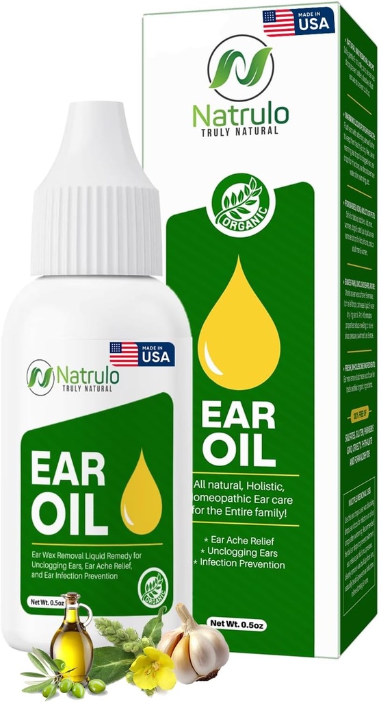 Organic Ear Oil for Ear Infektion - Natural Eardrops for Ear Pain, Swimmers Ear & Wax Fjernelse - Børn, voksne, Baby & Dog Earache Remedy - Ear Drops med Mullein, Hvidløg Made in USA (0.5 Oz)