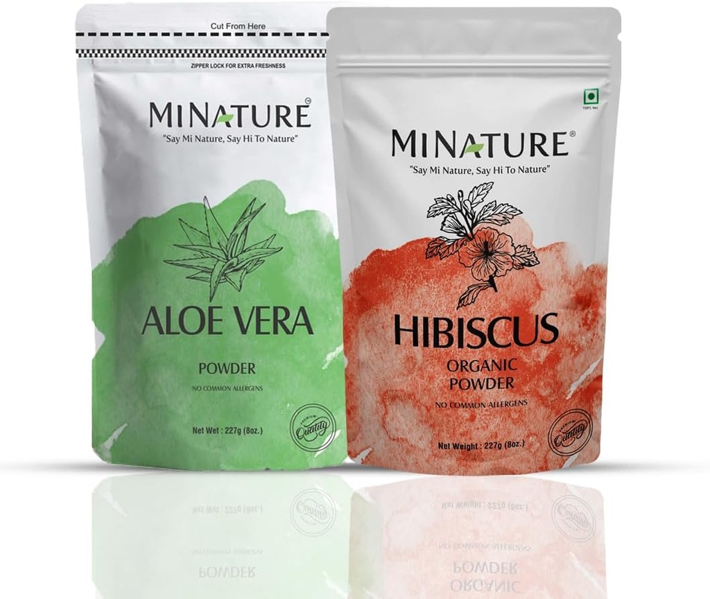 Haircare combo ved minature Note 124; Sæt af Aloe Vera Powder & Hibiscus Powder