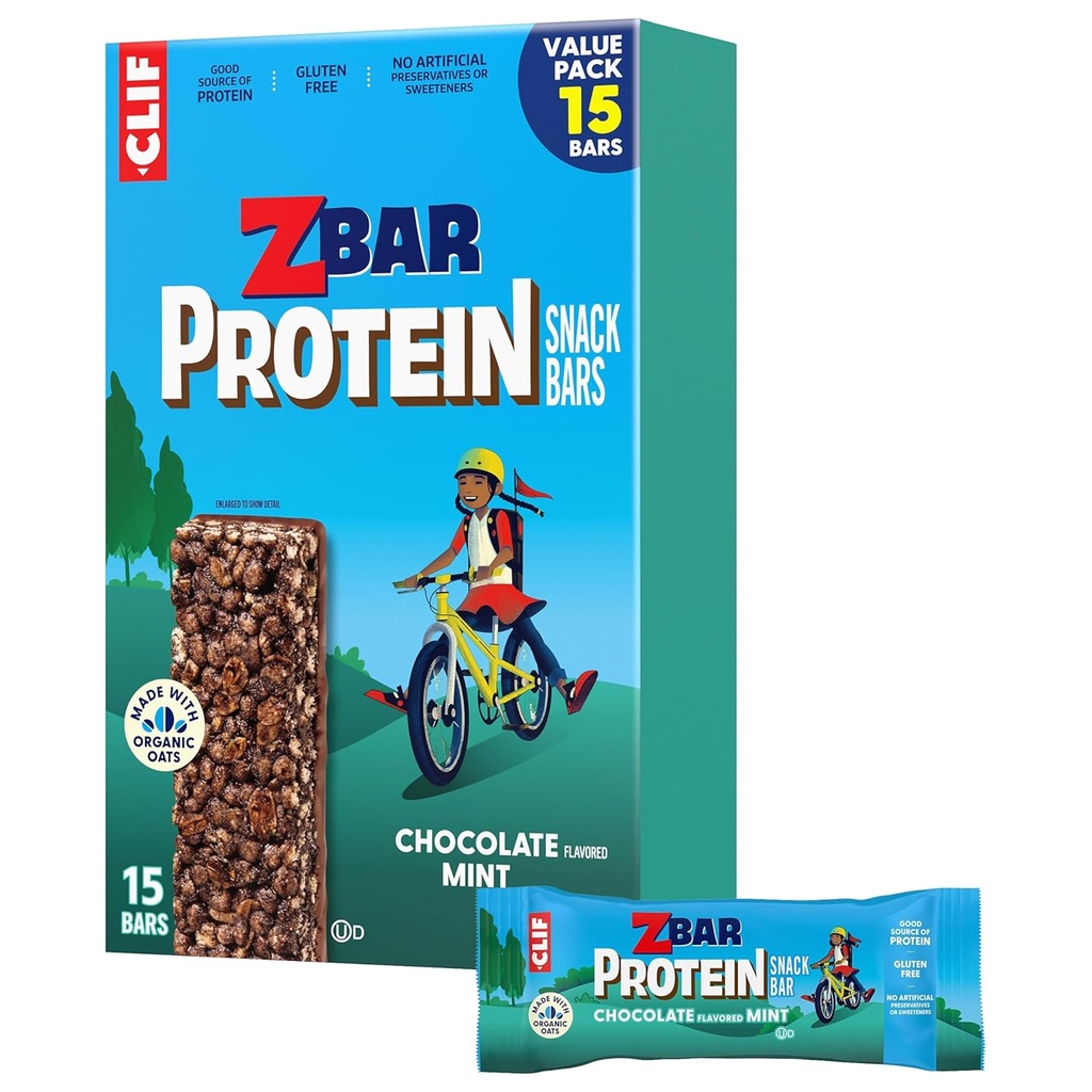 Zbar Protein - Chocolate Flavored Mint - Crispy Snack Bars - Made with Organic Oats - Non-GMO - 5g Protein - Gluten Free Protein Bars (15 Pack)