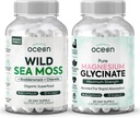 Organics Ocean Wild Sea Moss Kapsler og Pure Magnesium Glycinate med zink - 100% Irish Sea Moss og Chelated Magnesium supplement til kvinder og mænd - Thyroid, muskelkramper og søvn støtte