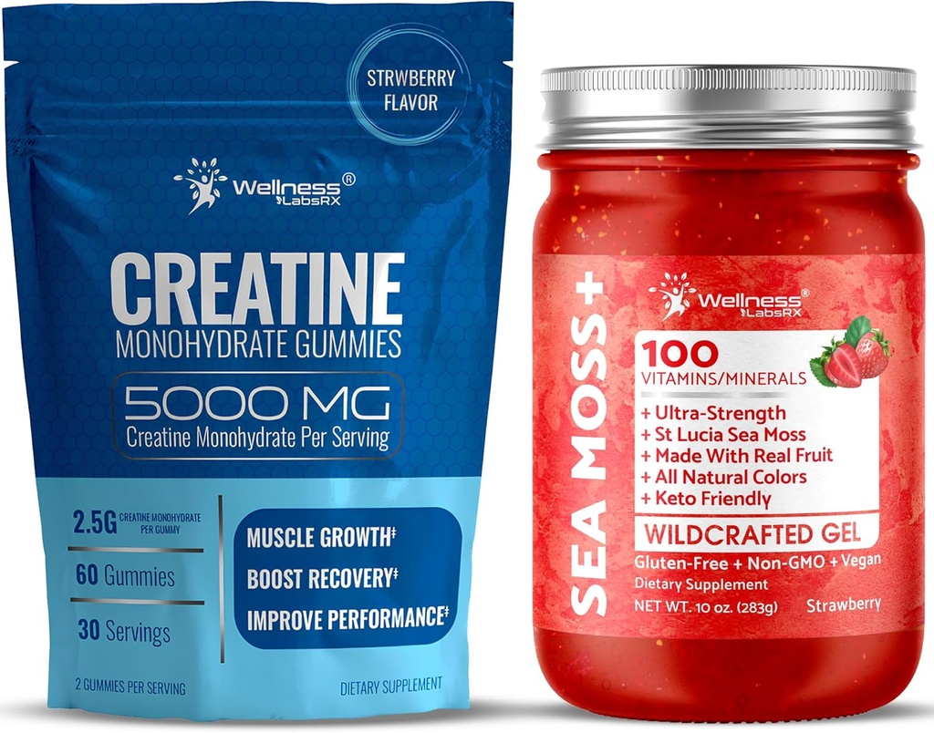 WELLENess LASSRX Sea Moss Gel Strawberry med Creatin Gummies