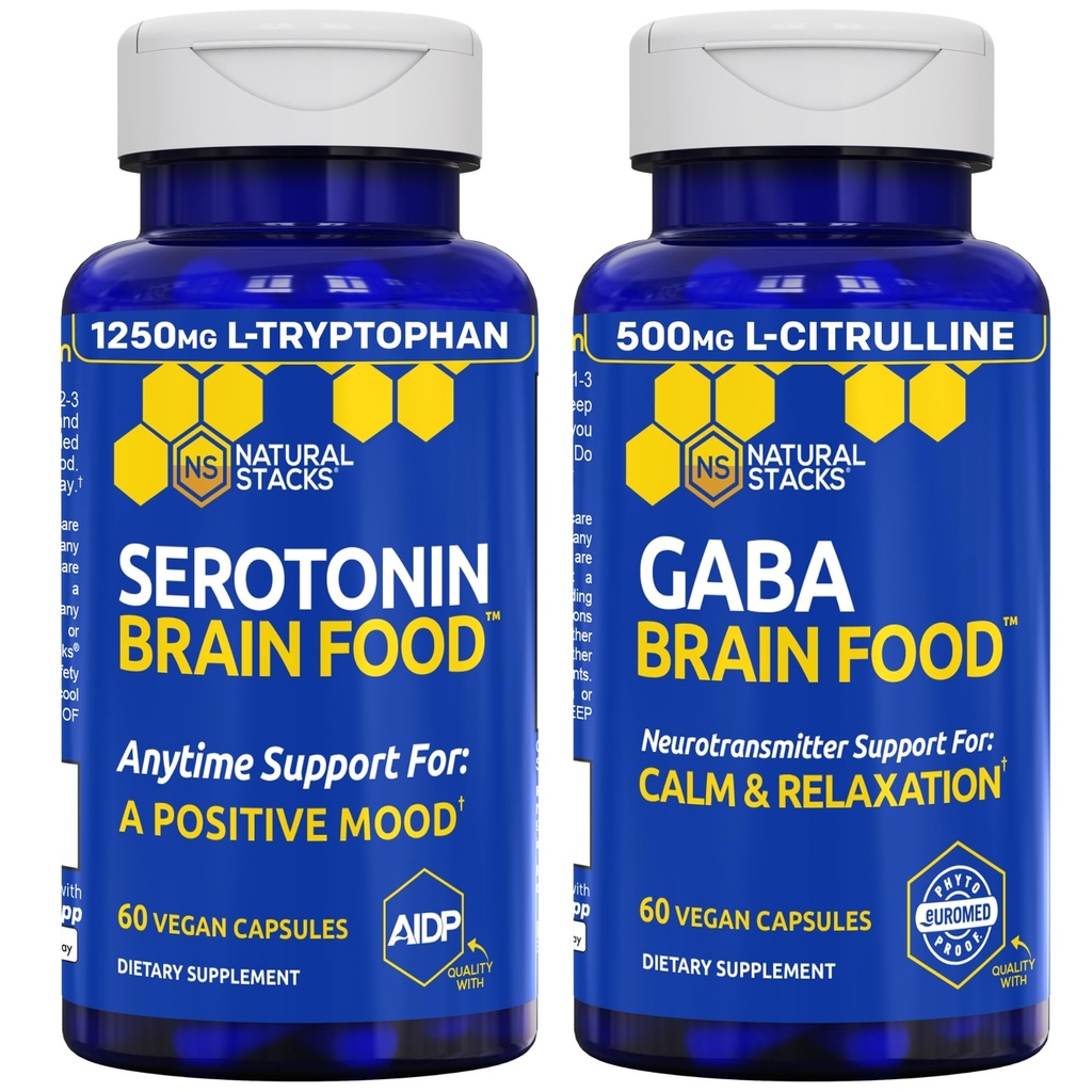 NATURLIGE STAKKER Serotonin & GABA Brain Food Bundle - Understøtter en positiv næring & Calmness * - 120 Total kapsler