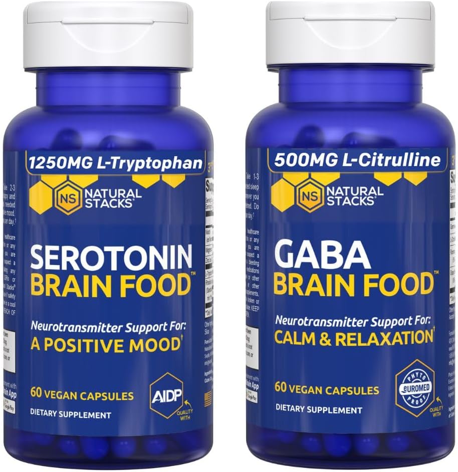 NATURLIGE STAKKER Serotonin & GABA Brain Food Bundle - Understøtter en positiv næring & Calmness * - 120 Total kapsler