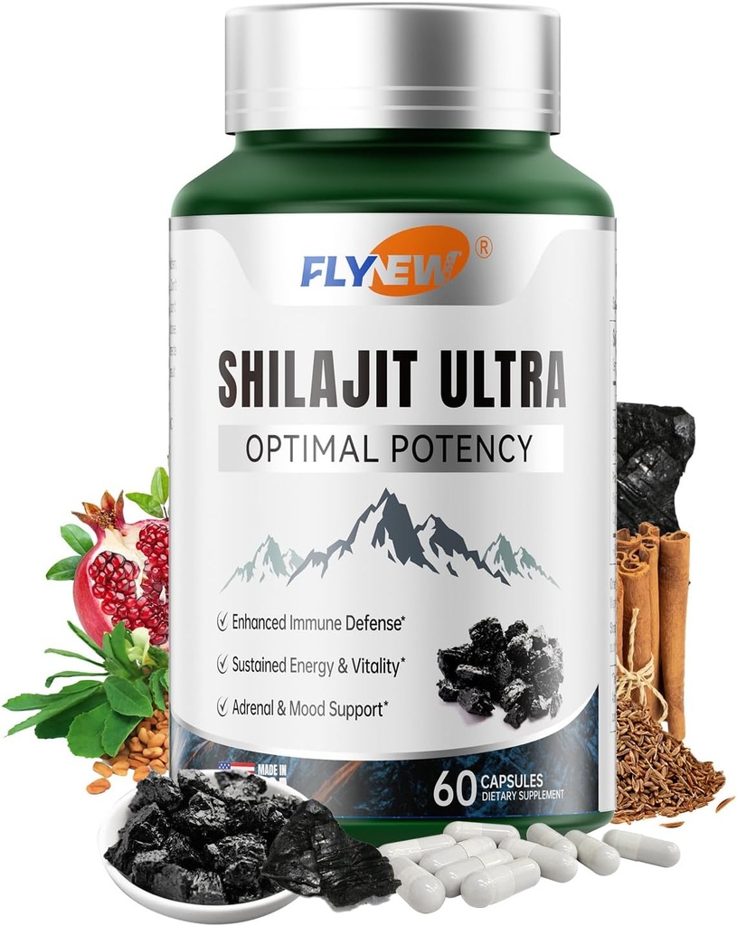 Shilajit til mænd Kvinder, Shilajit med naturligt Fulvic Acid & L- Arginin, Himalayan Shilajit til ekstra magt, Stamina & immunforsvar, Non- GMO, Made in USA, 60 Kapsler, 1.300mg Per Servering