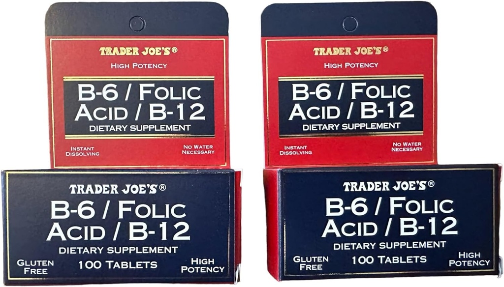 Trader Joes B- 6 / folinsyre / B- 12 Kosttilskud (200 tabletter - 2 pakninger)