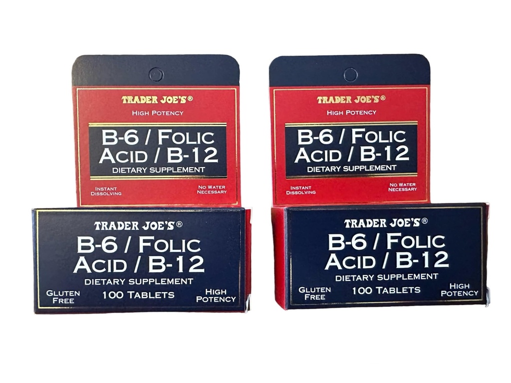 Trader Joes B- 6 / folinsyre / B- 12 Kosttilskud (200 tabletter - 2 pakninger)
