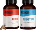 FreshCap Mushrooms Wellness Duo: Reishi 14,000mg for Longevity + Turkey Tail 10,000mg for Immune & Digestive Health – 120 Capsules Each