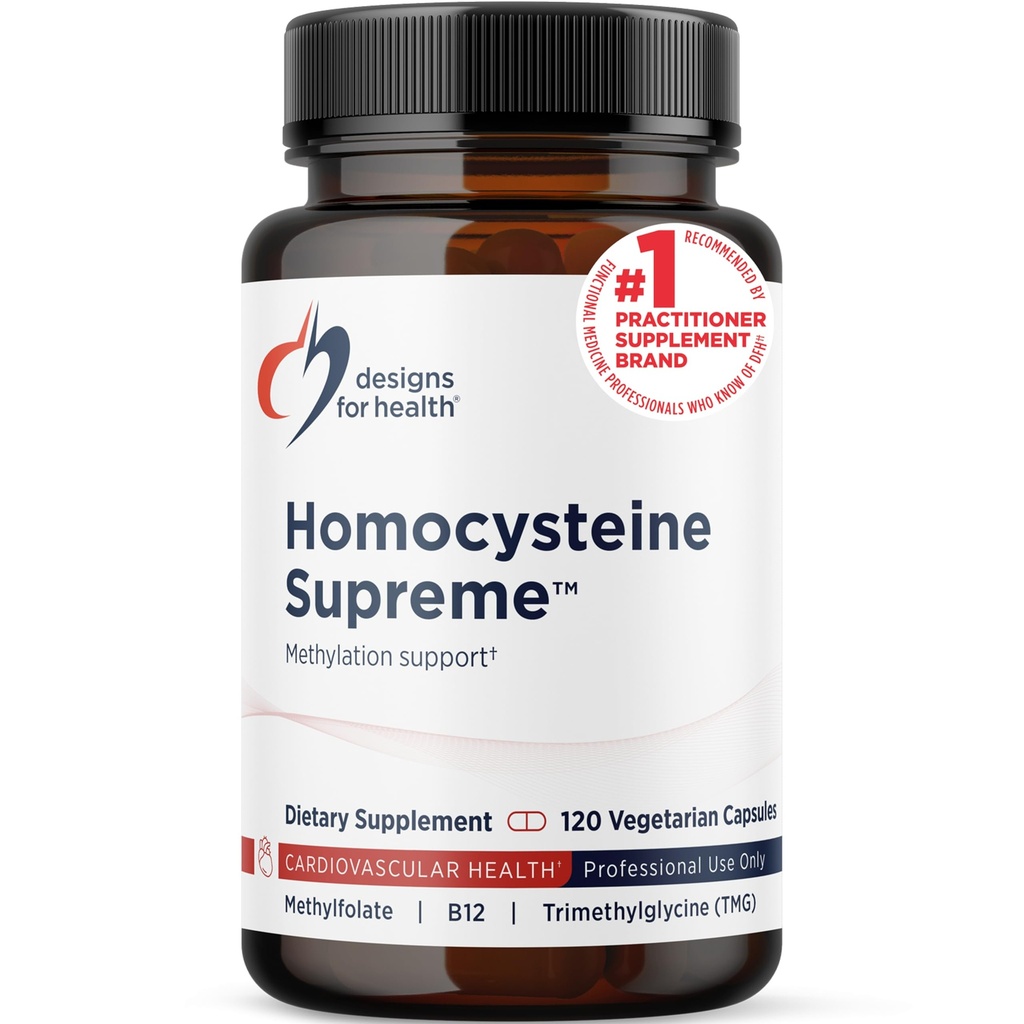 Design for Health Homocysteine Supreme - Methylerede B-vitaminer med Riboflavin, B6, B12, Folate, L- Serine & TMG for Brain Support & Heart Health - Methylerede Multivitamin (120 kapsler)