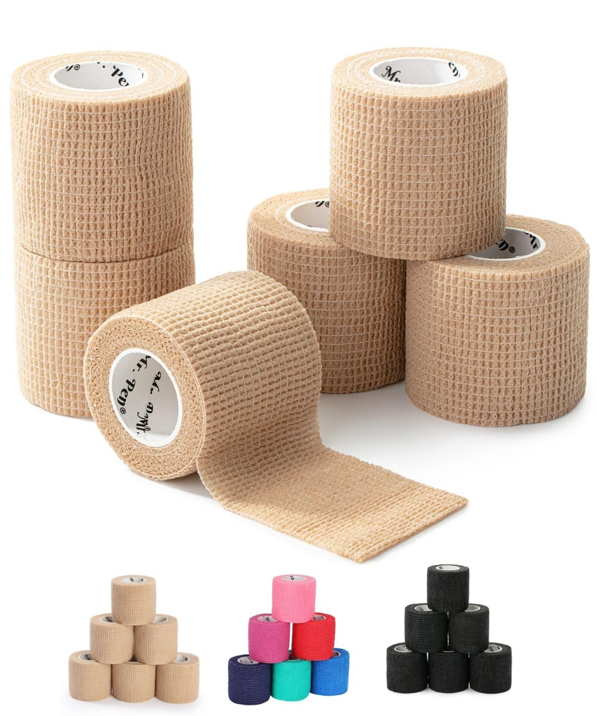 Mr. Pen- Self Adhesive Bandage Wrap, 6 Pack, Hud farvet, 2 "x 5 Yards, Kohesive Bandages, Medical Wrap, Elastisk Bandage Wrap, Self Sticking Bandage Tape