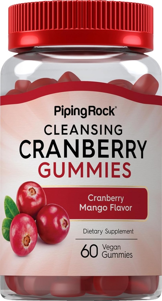 Piping Rock Cranberry Gummies Memory 124; 60 Greve Memory 124; Cleansing Supplement for kvinder og mænd Memory Cranberry Mango Flavor Memory 124; Vegan, Non- GMO, Gluten Free