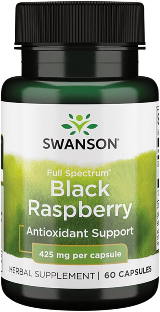 Swanson Black Raspberry - Herbal tillæg Fremme af total wellness support - Naturlig kilde til flavonoider & C-vitamin - (60 kapsler, 425mg hver)