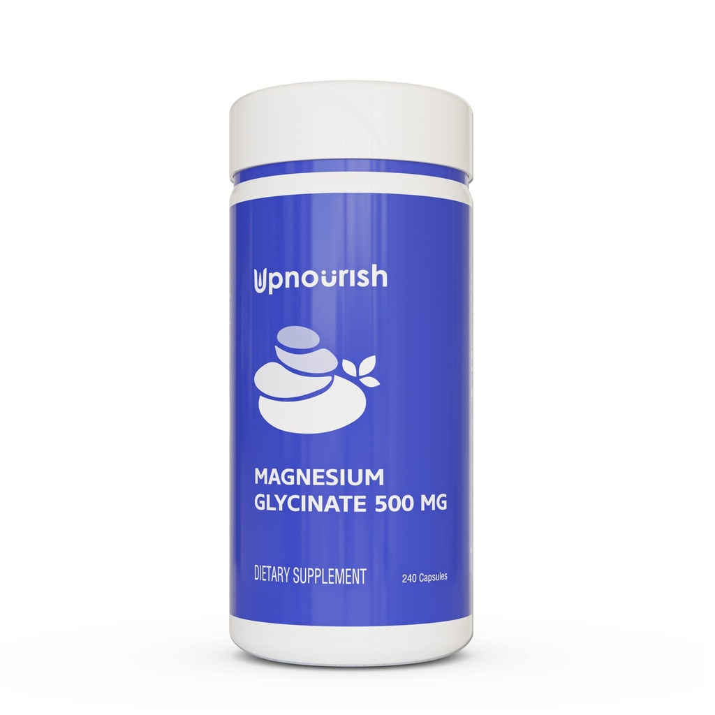 UpNourish Magnesium Glycinate Chelate 500mg Kapsler - Meget Absorberet Chelated Magnesium - Pure Magnesium supplement til søvn & rolig Support, Nervøs, Muskel & Bone Sundhed