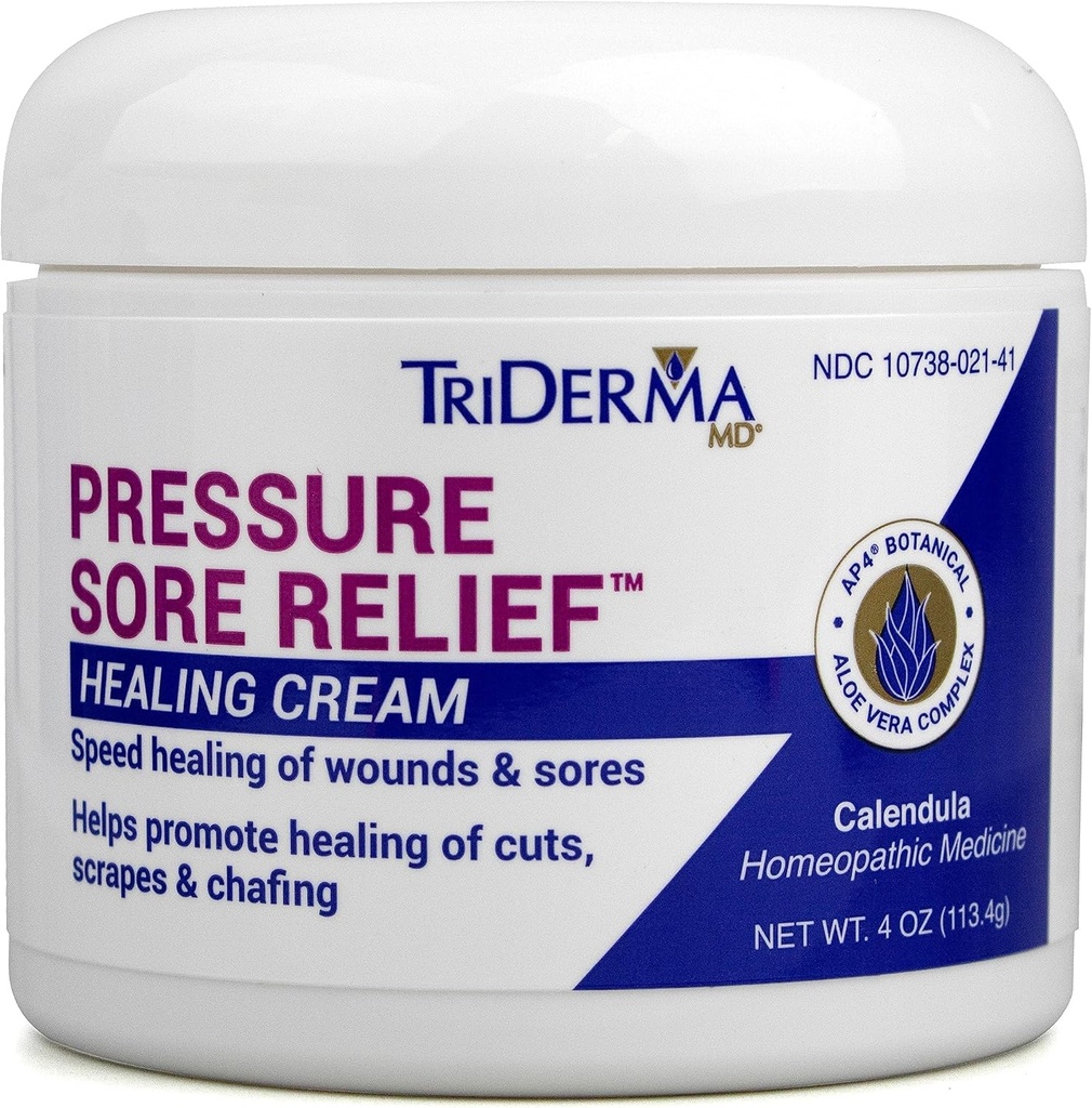 TriDerma MD tryk Sore Relief Healing Cream til bed sør Behandling, ulcera, tryk sår, sår healing, chafed hud og hard- to- heal hud sår med Calendula og AP4 Aloe, 4 oz Jar