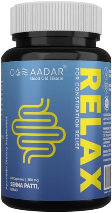 AADAR Re- LAX Forstoppelse Relief, Ayurvedic fordøjelsesstøtte og tarm wellness kapsler, 60 Enheder - med Senna, Harade, Ajwain kapsler til fordøjelse