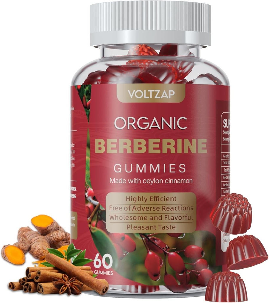 Berberine Supplement Gummies 1200mg: Berberine med Ceylon Cinnamon - Berberine Gummies med gurkemælk tidsel Artiskoke - Vegan Raspberry Flavor (60 Greve)
