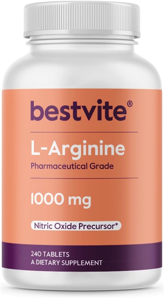 BESTVITE L- arginin 1000 mg pr. tablet (240 tabletter) - Farmaceutisk Grade - Indeholder 20% mere ren arginin sammenlignet med arginin HCl - nitrogenoxid prækursor *