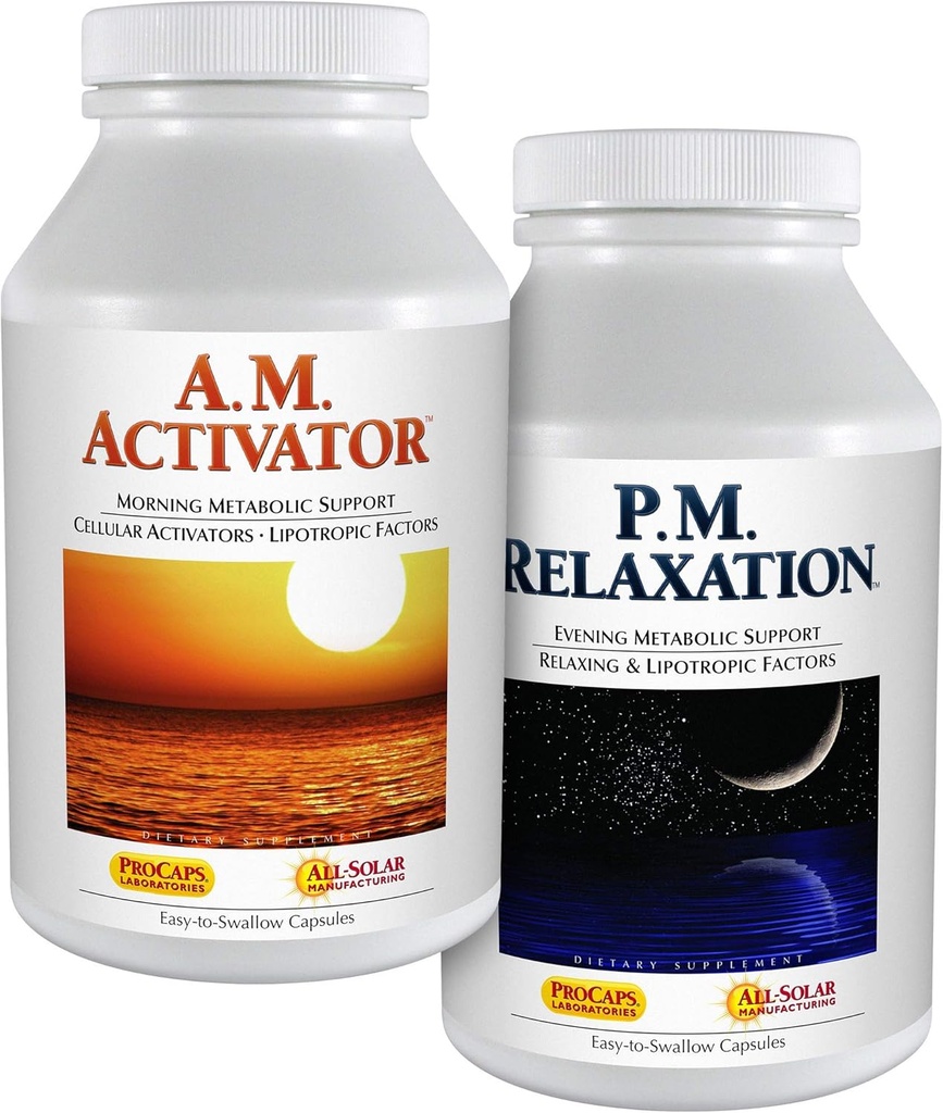 ANDREW LESSMAN A.M. Aktivator og P.M. Afslapning Kit - 30 Kapsler af hver - A.M. Aktivator fremmer energi og fedt Metabolisme Mens P.M. Afslapning fremmer en rolig nattesøvn