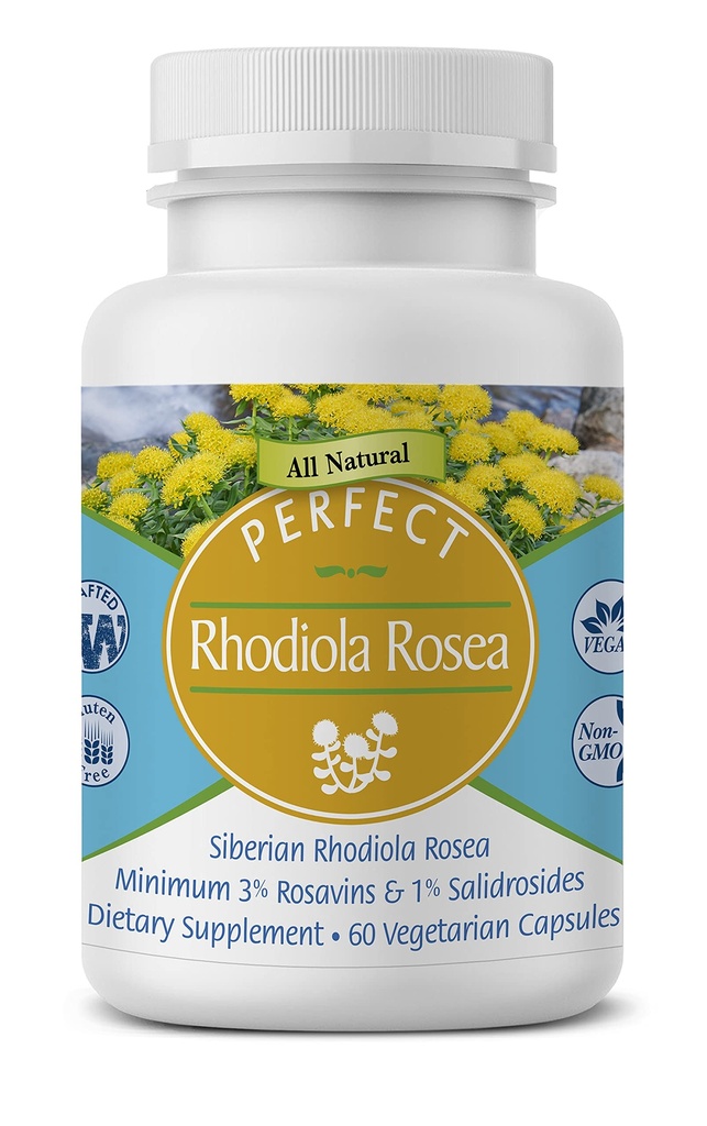 Perfekt Kosttilskud Rhodiola Rosea, for bedre fokus, energi og stress Relief, Optimal 3% Rosavins til 1% Salidroside Ratio, en naturlig adaptogen ~ 60 Vegetabilske kapsler