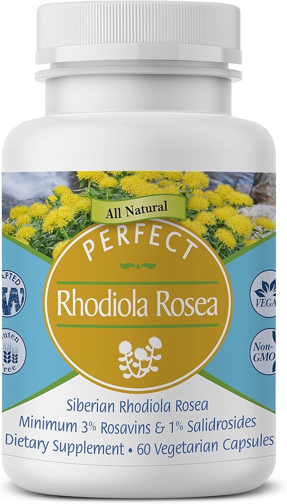 Perfekt Kosttilskud Rhodiola Rosea, for bedre fokus, energi og stress Relief, Optimal 3% Rosavins til 1% Salidroside Ratio, en naturlig adaptogen ~ 60 Vegetabilske kapsler