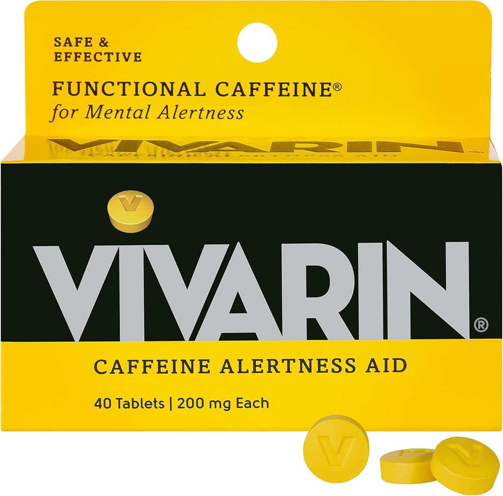 Vivarin, koffein piller, 200mg koffein per dosis, sikkert og effektivt hjælper dig med at holde dig vågen, ingen sukker, kalorier eller skjulte ingredienser, Energy Supplement, 40 tabletter