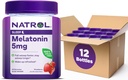 Natrol 5mg Melatonin Gummies, Sovestøtte til voksne, Melatonin Kosttilskud til søvn, 60 Strawberry- Aromatiserede Gummies, 30 dages forsyning (pakke med 12)