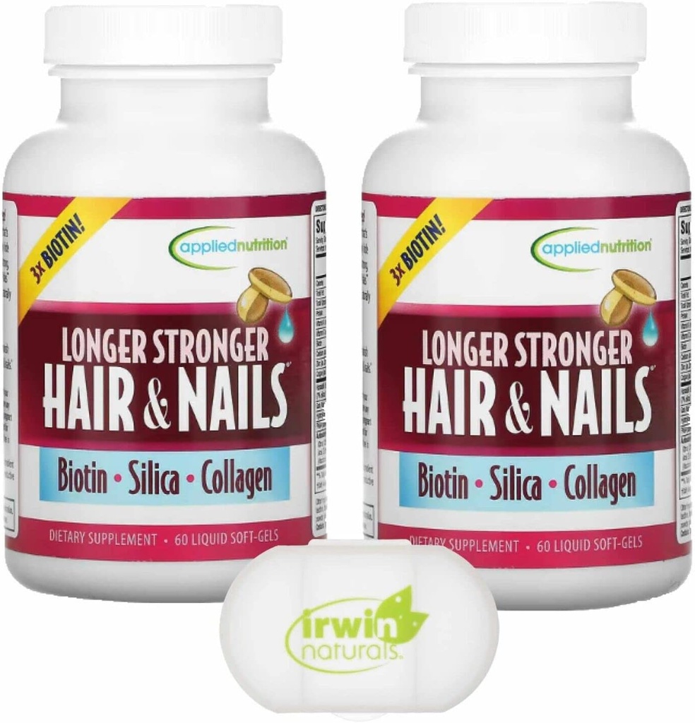 Lumintrail Vitamin Supplement Longer Stronger Hair and Nails 60 Soft Gel 2 Pack with Pill Case