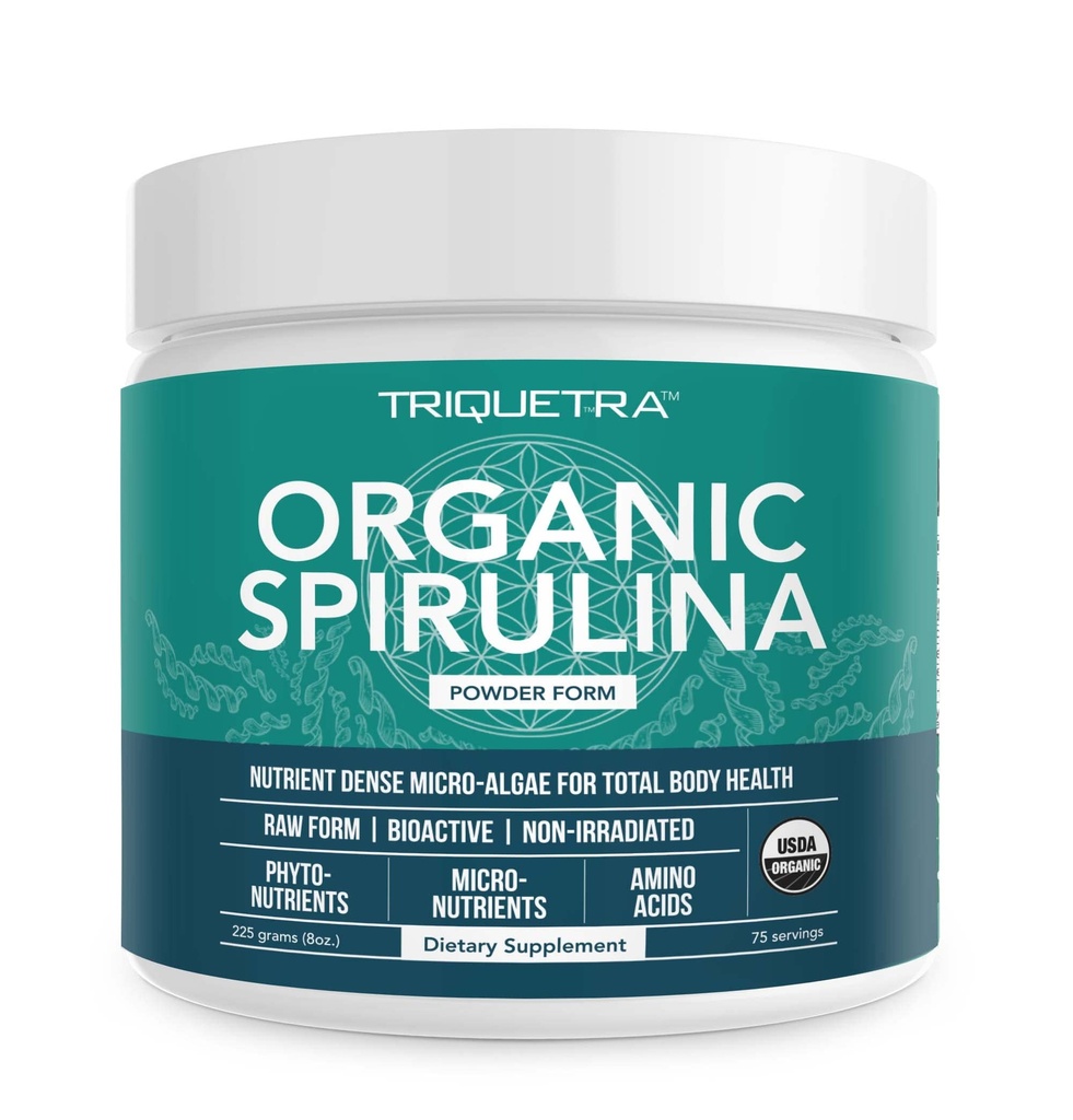 Organic Spirulina Powder - Lavet med Parry ® Spirulina, Kendt for Superior Renhed og Nutrient Density - Vegan Farming - Ikke-bestrålet - Blue- Green Algae Superfood Supplement - 75 Servering - 8 oz
