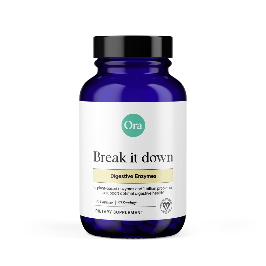 Ora Organic Multi- Enzyme Supplement - Vegan, Gluten Free Enzymes for fordøjelse med Probiotika til Gut Sundhed, Bloating, Forstoppelse og Gas Relief - 30 Let at synke kapsler