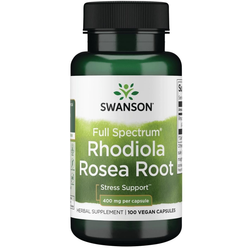 Swanson Rhodiola Rosea Root - Adaptogen Herb supplement Fremme Balance & Stress support - Natural Formel for Energy Support - (100 kapsler, 400mg Hver)