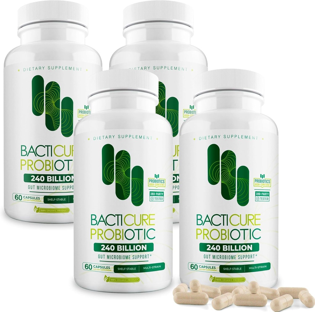 Bacticure Probiotic 240 Kapsler Note 124; Probiotika Supplement w / High CFU Formel til mænd og kvinder