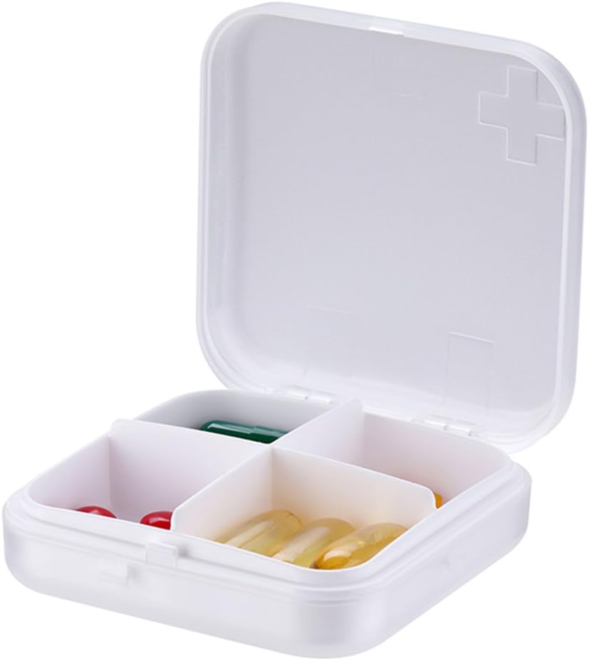 Bærbar Pill Organizer - Slim Pill Box til punge eller rejser, Compact Pill Case (4 Segment, White)