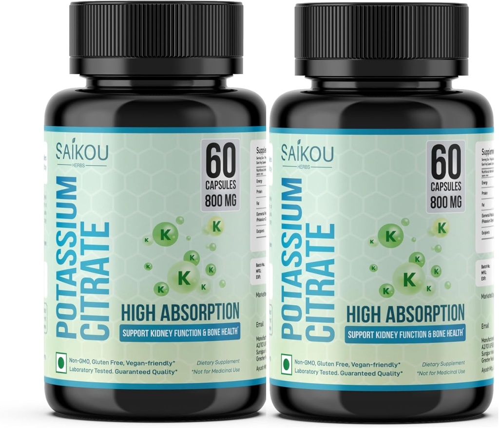 Kalium Citrate 800 mg High Absorption Kalium Supplement - 120 Servering understøtter elektrolytbalance, Nyre og ben sundhed (2)