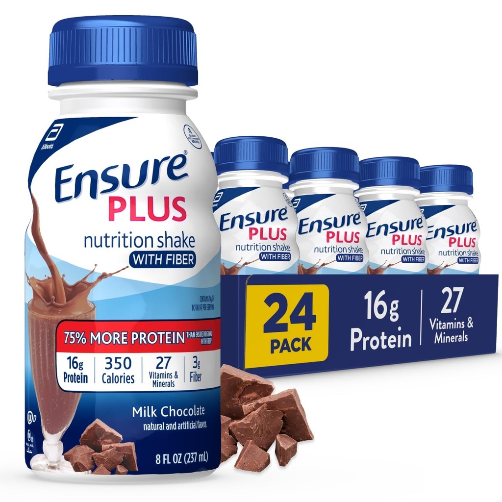 Sikre Plus Milk Chokolade Nutrition Shake med Fiber Meal Erstatning Shake 124; Klar til at drikke 124; 16g Protein og 27 Vitamin og mineral Meal Shake 124; 8 fl oz - 24 Pack