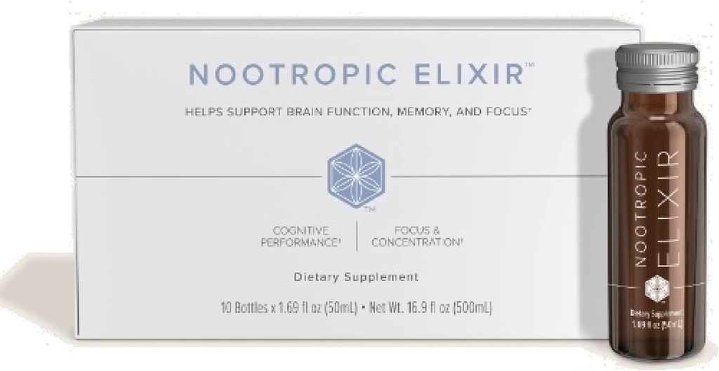 Isagenix Nootrop Elixir - Brain Health & Focus Supplement - Flydende tillæg med grøn te Uddrag til støtte for en sund Mindset - 1.69 Oz flasker (10 Greve)