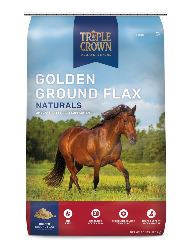 Triple Crown Golden Ground Hør, Hør til heste, Flaxseed til heste, Omega 3 Equine Supplement, 25 lbs