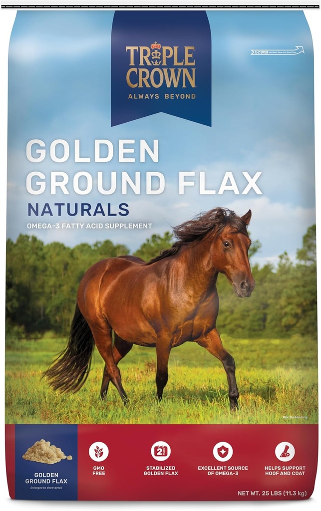 Triple Crown Golden Ground Hør, Hør til heste, Flaxseed til heste, Omega 3 Equine Supplement, 25 lbs
