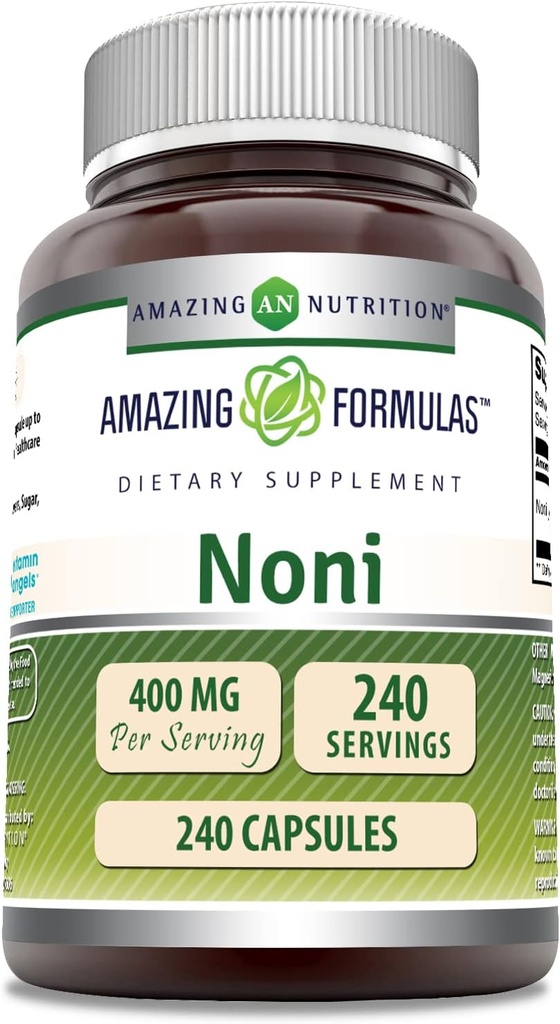 Amazing Formulas Noni 400 Mg per Serving Medic124; 240 Kapsler Supplement 124; Non- GMO Medic124; Gluten Free Medic124; Lavet i USA