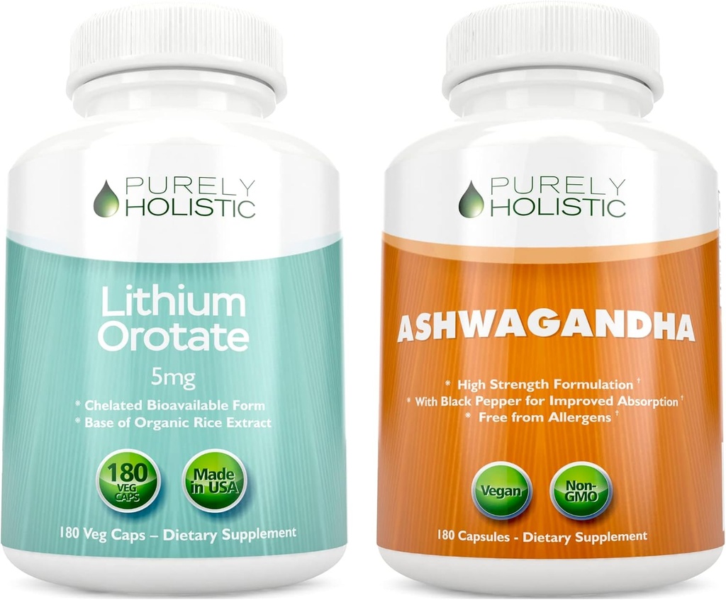 Lithium Oroter 5mg + Organic Ashwagandha 1300mg & Black Pepper - Vegetarisk Bundle - 360 kapsler