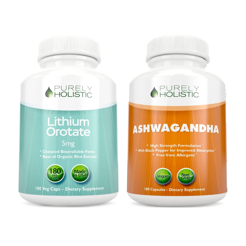 Lithium Oroter 5mg + Organic Ashwagandha 1300mg & Black Pepper - Vegetarisk Bundle - 360 kapsler
