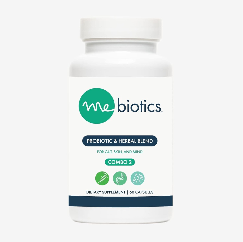Microbiome Labs Mebiotics Probiotic & Herbal Supplement Combination 2 - Bacillus Subtilis + Lemon Balm for Skin + Gut Health - Oral Probiotics to Support Gut, Mind, & Skin (60 Capsules)