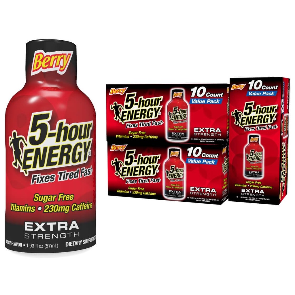 5-hour ENERGY Shots Extra Strength, Berry Flavor, 30 Count, 1.93 Fl Oz, Sugar Free, Zero Calories, Amino Acids and Essential B Vitamins, Dietary Supplement, Feel Alert and Energized, 230 mg Caffeine