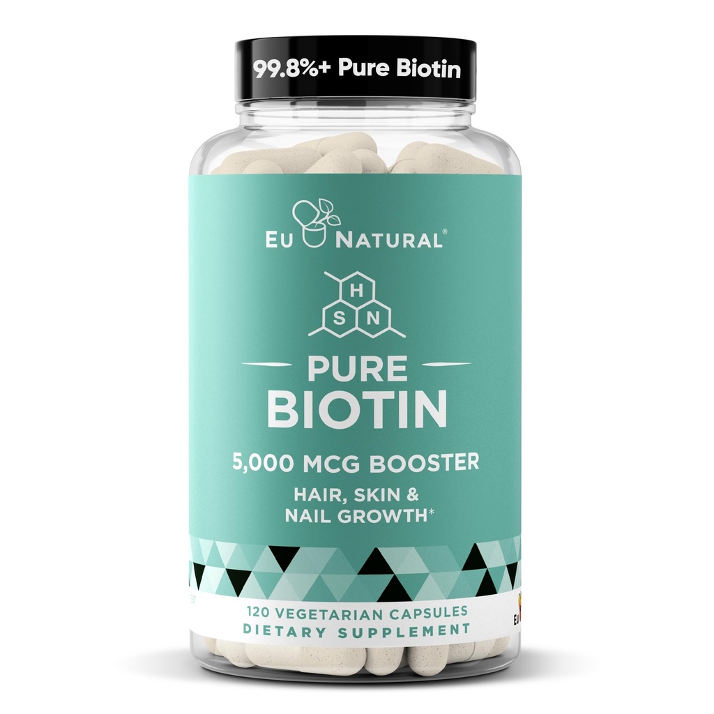 Biotin 5000 mcg hår hud negle supplement - høj-potens hårvækst vitaminer for kvinder & mænd - Giv kraftfuld støtte til sundt hår, stærkere negle og glødende hud - 120 Vegansk bløde kapsler