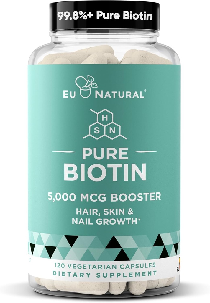 Biotin 5000 mcg hår hud negle supplement - høj-potens hårvækst vitaminer for kvinder & mænd - Giv kraftfuld støtte til sundt hår, stærkere negle og glødende hud - 120 Vegansk bløde kapsler