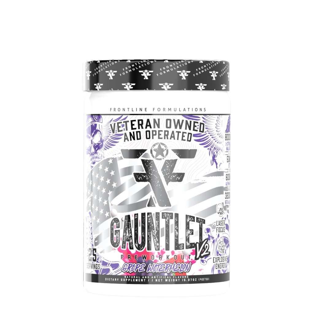 Gauntlet Pre- Workout Powder, Eksplosive workouts, Laser Focus, Mid Stim, Amazing Flavor, Veterinan Ejes og drives (25 Servere, Grape Watermelon)
