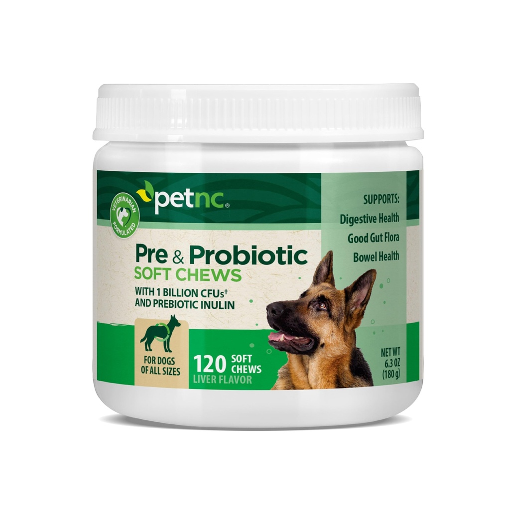 PetNC Natural Care Lever Flavor, Ost Pre & Probiotic Soft Chews for Dog 120 ct (Packaging of 1) (Packaging May Vary)