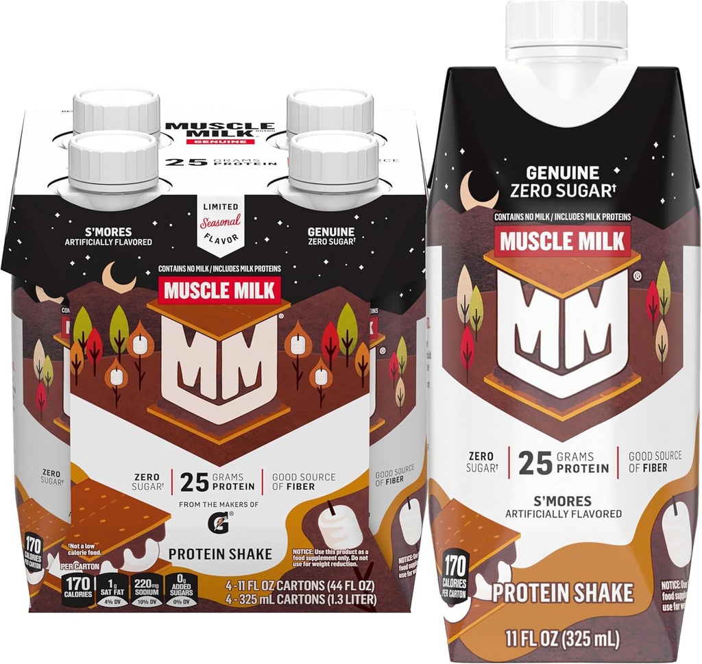 Muskel Milk Ægte Protein Shake, S 'mores, 25g Protein, 11 Fl Oz (pakning med 4)
