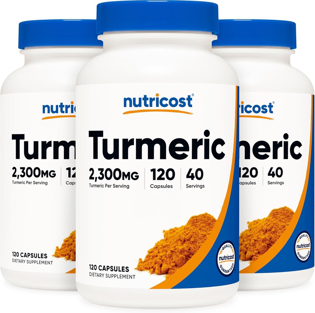 Nutricost Gurkemeje piller (3 Pack) med BioPerine og 95% Curcuminoider, 2300mg, 120 Kapsler, Veggie kapsler, 767mg Per Cap, 40 Servere, Gluten Free, Non- GMO