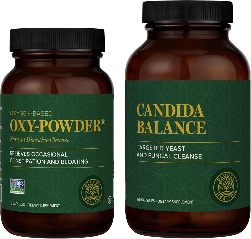 Global Healing Center Oxy- Powder & Candida Balance Kit - Forstoppelse Relief for kvinder & mænd og afvænning for naturlige Candida Cleanse, Feminin Balance Complex