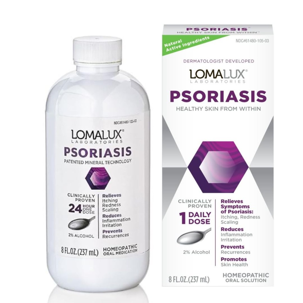 Loma Lux Psoriasis Relief Natural w / Minerals - Multi- symptom Relief - Klinisk bevist behandling Dermatolog udviklet til Psoriasis Vulgaris, Seborrheic Dermatitis, Scalp, Inverse Types - 8 Fl Oz