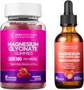 Magnesiumglycinat Glycinat Gummies til voksne, søvn, afslapning og fokus, blandet berry flavor & væske med Magnesium citrat & taurat, jordbær flavor